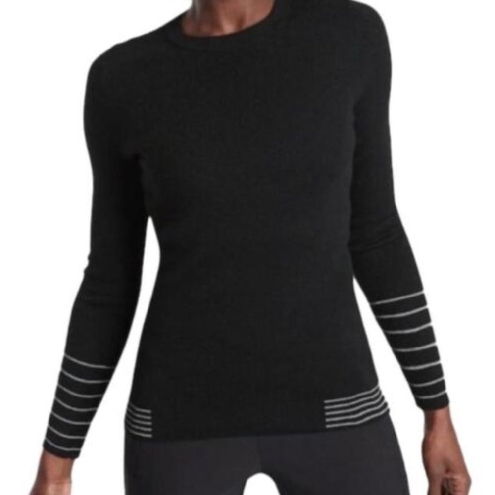 Athleta Table Rock Sweater Black Silver New NWT XS Merino Wool Thermolite Ribbed